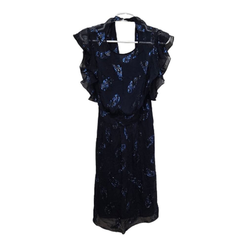 BCBGMAXAZRIA Sheila Silk Metallic Ruffle Dress 0 Cocktail